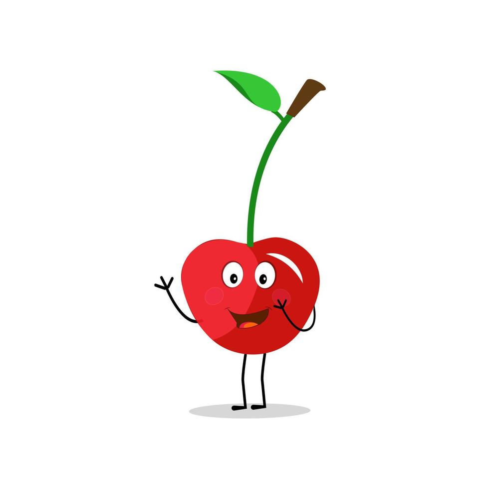 Cherry cartoon vector illustration. Cute Cherry character,  icon vector illustration. Character is cheerful with arms and legs. Set of fruits emoticon