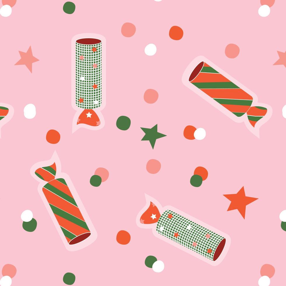 Festive confetti, colorful seamless pattern. Hand drawn backdrop vector. Background with christmas cracker. Decorative wallpaper, good for printing. Design illustration, print vector