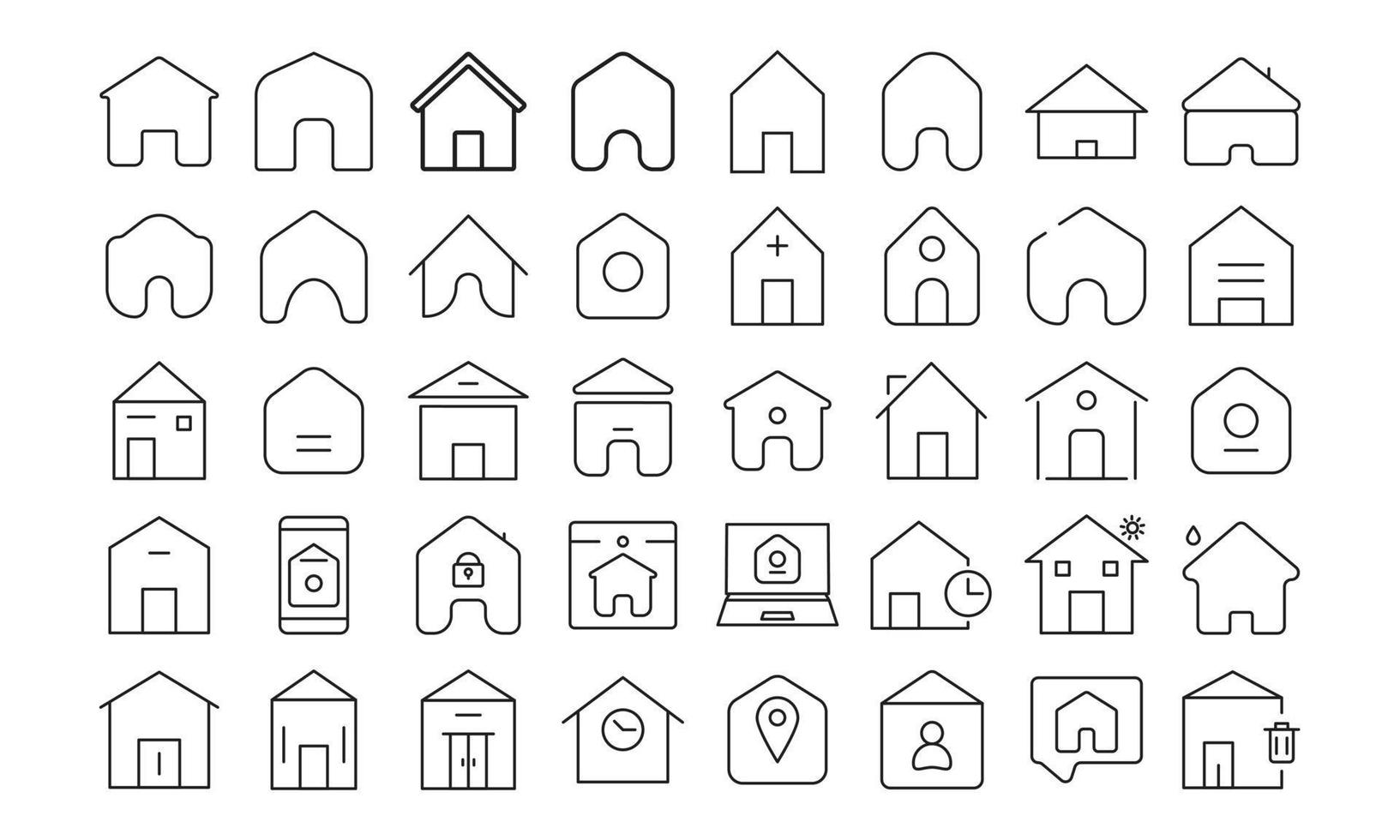 home button outline icon set black and white vector