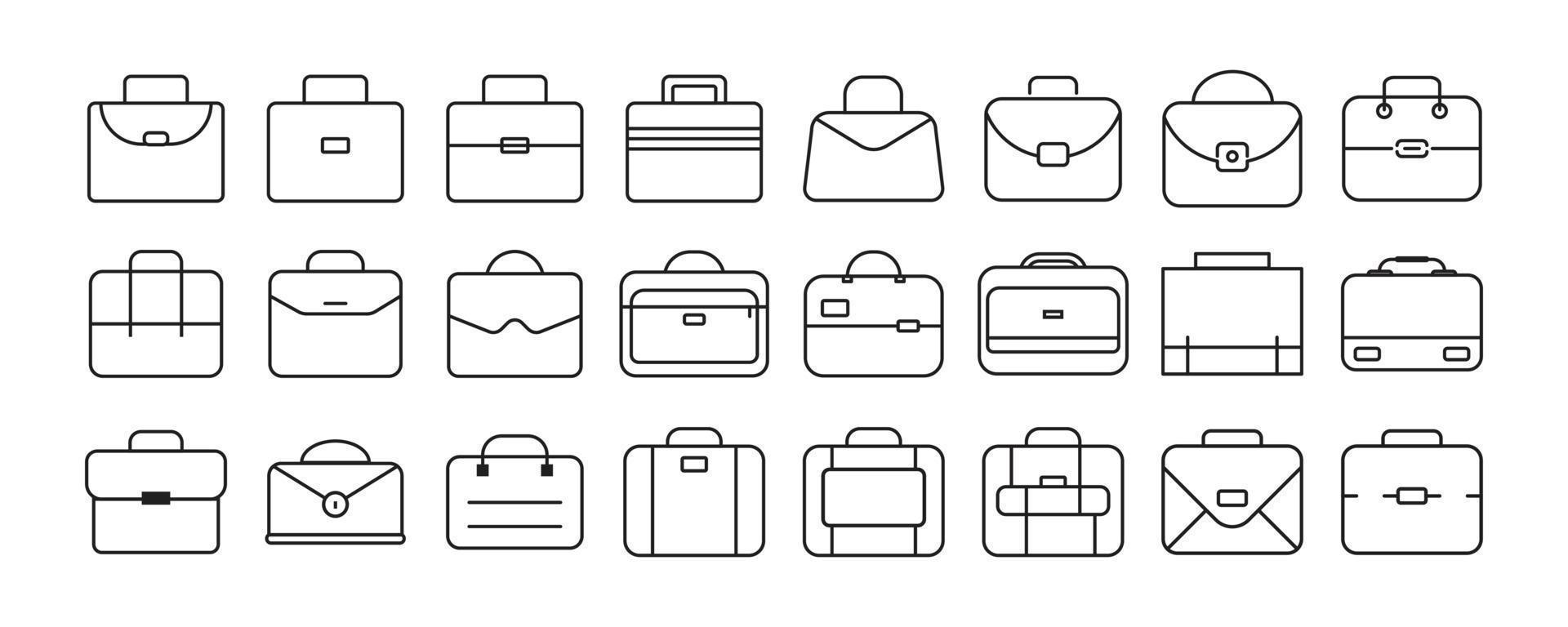 briefcase icon, office bag icon, shopping bag icon, vector line art, outline office bags