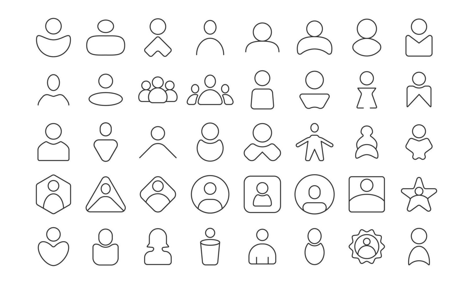 profile user icon set vector, outline profile user avatar set icon, with male and female user set vector