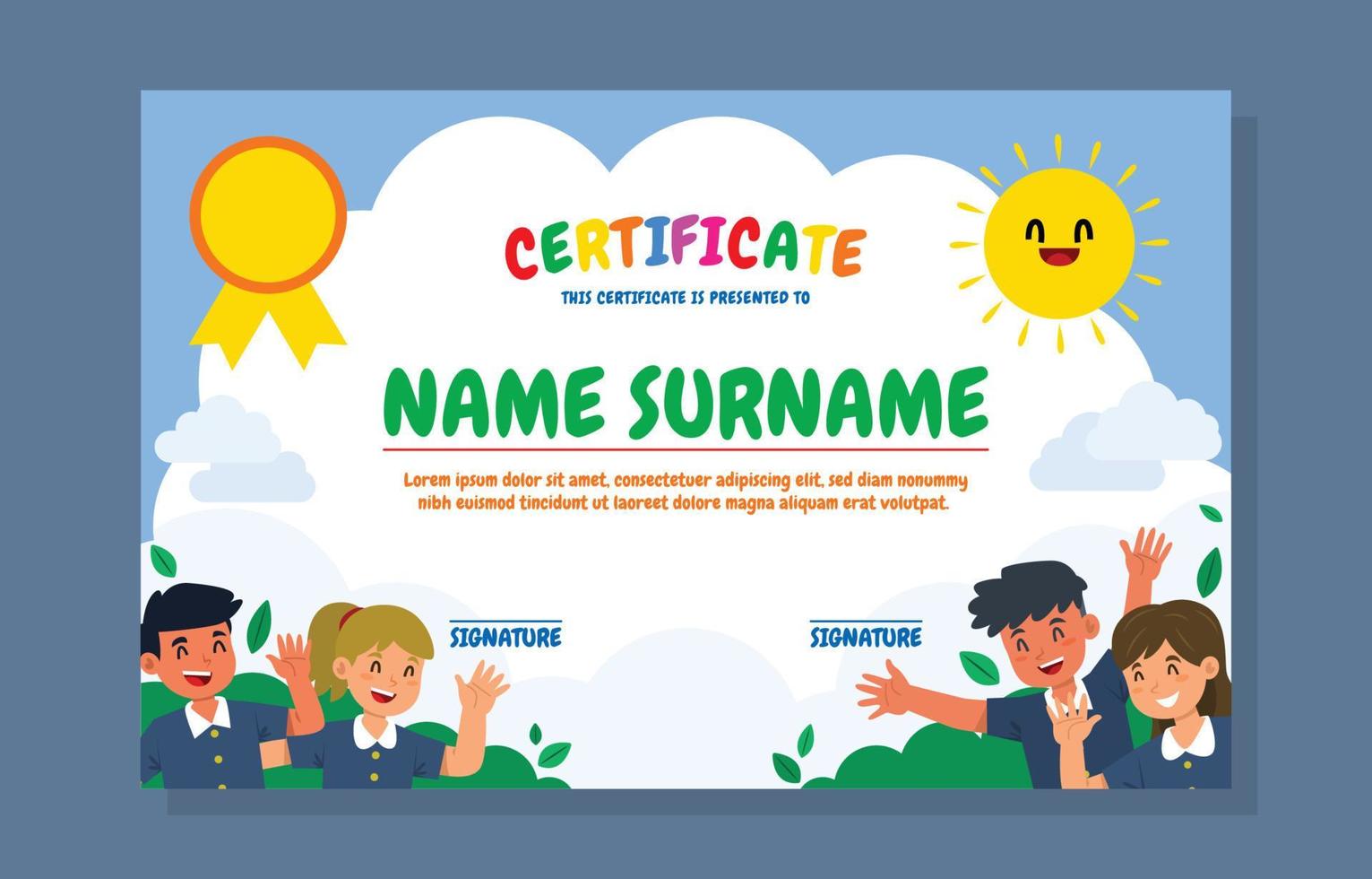 divertido niños certificado diseño antecedentes vector