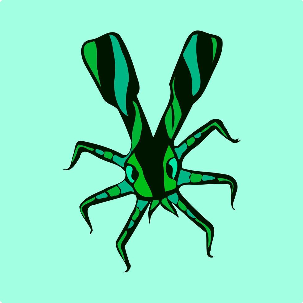 extraterrestre calamar verde monstruo dibujos animados vector