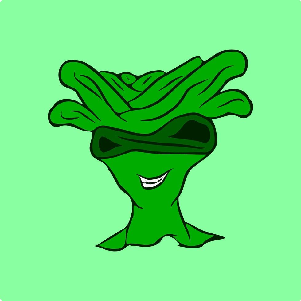 Green alien with unique hair smiling vector