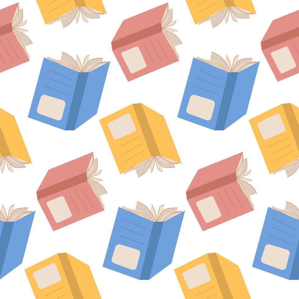 A pattern from color books. Book fair, packaging with books, bright covers. Background for packaging. Congratulations to the graduates of 2023 background postcard. A library of books. vector