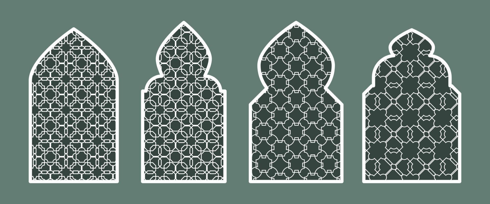 colección de islámico ventanas y arcos en el oriental Ramadán estilo con un moderno diseño. textura en el ventanas islam, India, oriental países. un conjunto de ventanas y puertas de diferente colores vector