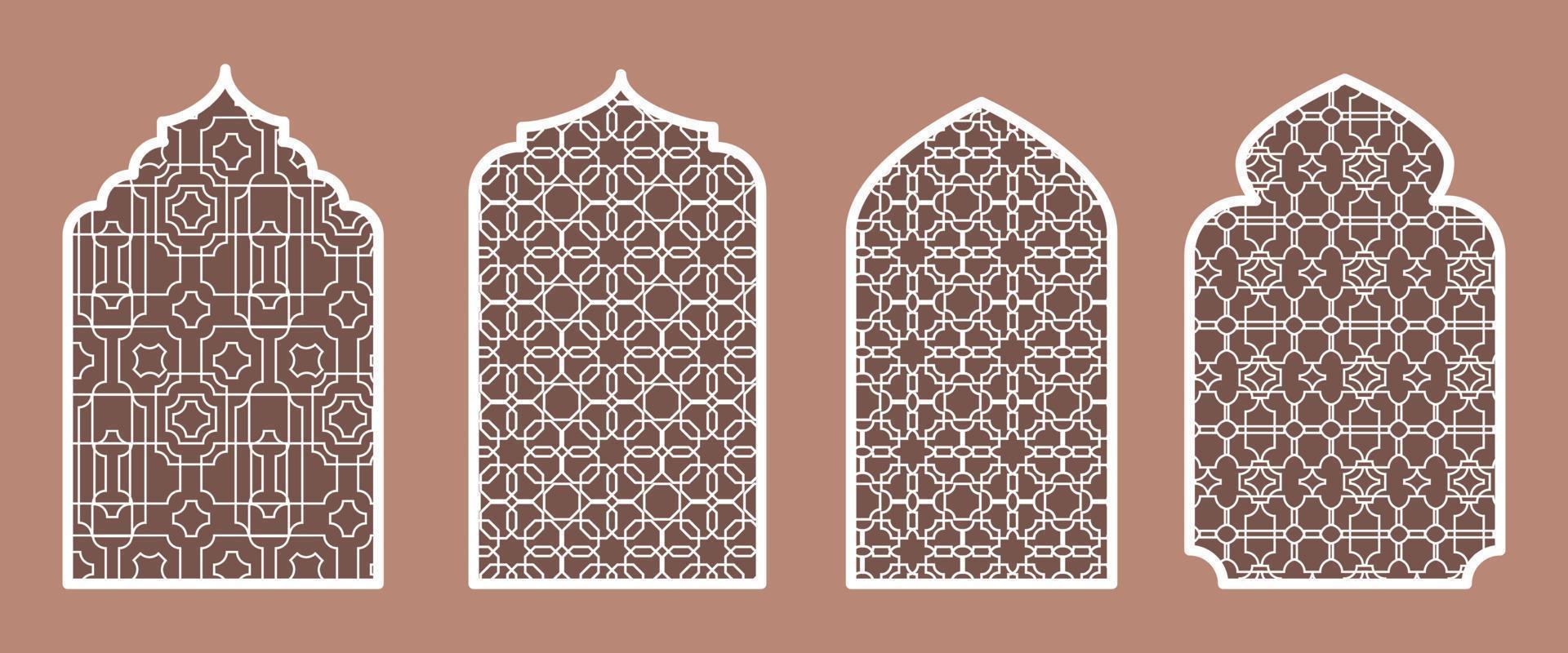 Collection of Islamic windows and arches in the Oriental Ramadan style with a modern design. Texture on the windows. Islam, India, Eastern countries. A set of windows and doorways of different colors vector
