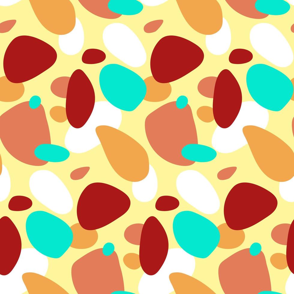 Fashionable seamless pattern with abstract shapes. Hand-drawn simple shapes. Abstract modern vector illustration in retro style. Bright shades on a light yellow background. The texture of the stamp.