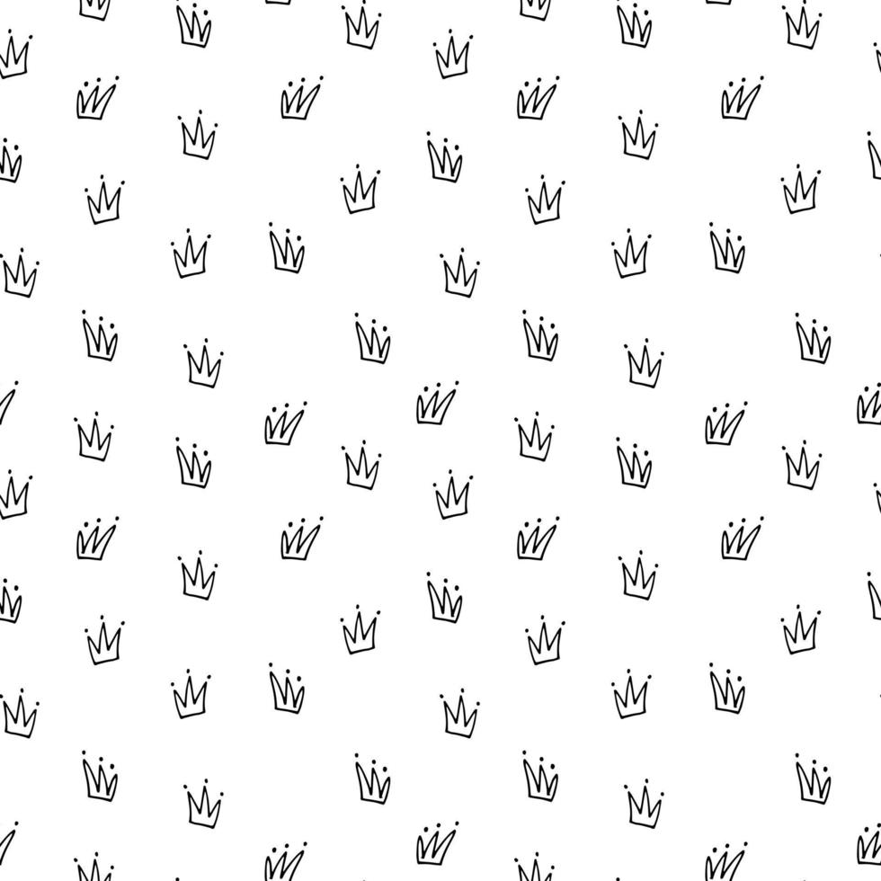Vector crown seamless pattern. Hand drawn crowns isolated on white background. Vector stock illustration.