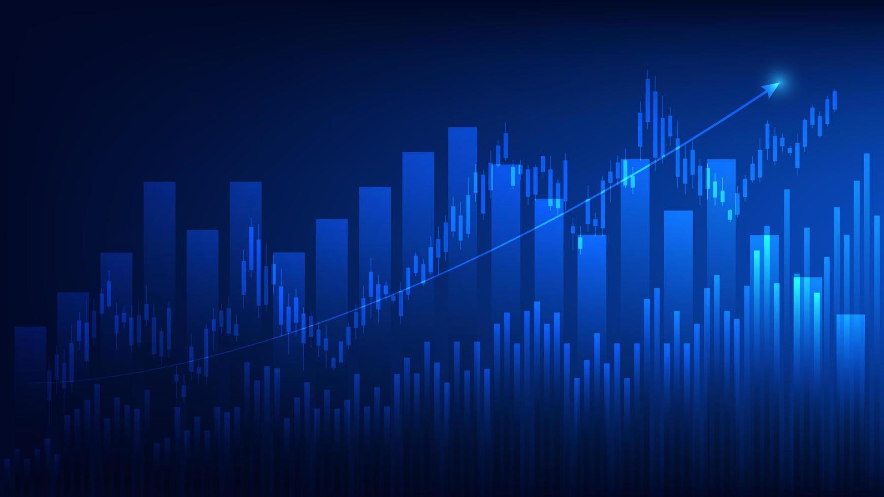 las estadísticas de negocios financieros con gráfico de barras y gráfico de velas muestran el precio del mercado de valores y las ganancias efectivas en el fondo azul vector