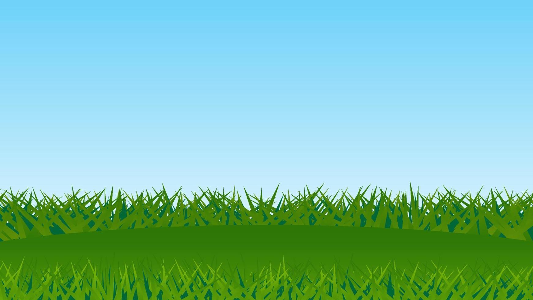 landscape cartoon scene. green hill with grass and blue sky vector