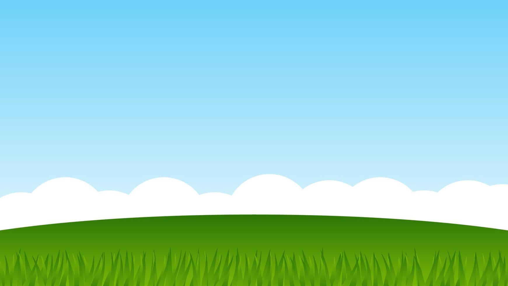 landscape cartoon scene. green hill with grass and blue sky with white cloud vector