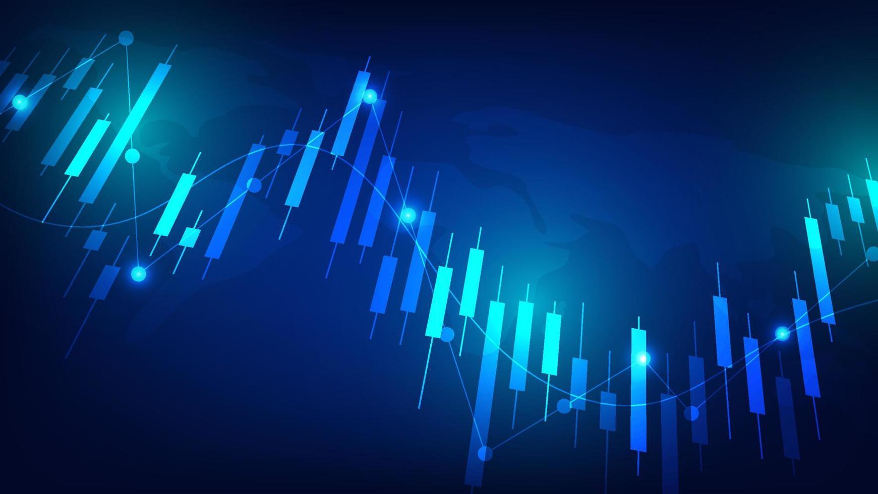 Financial business statistics with bar graph and candlestick chart show stock market price and effective earning on blue background vector