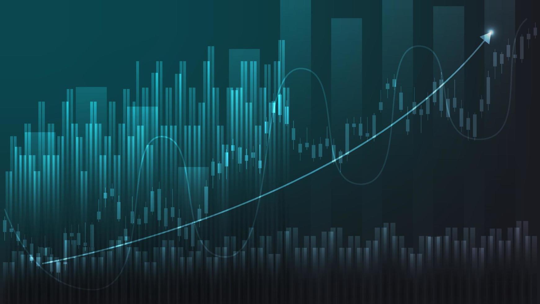 economy situation concept. Financial business statistics with bar graph and candlestick chart show stock market price and currency exchange on green background vector