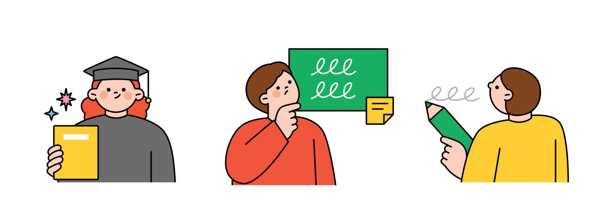 Illustration about education. Students study at school and obtain a degree. vector