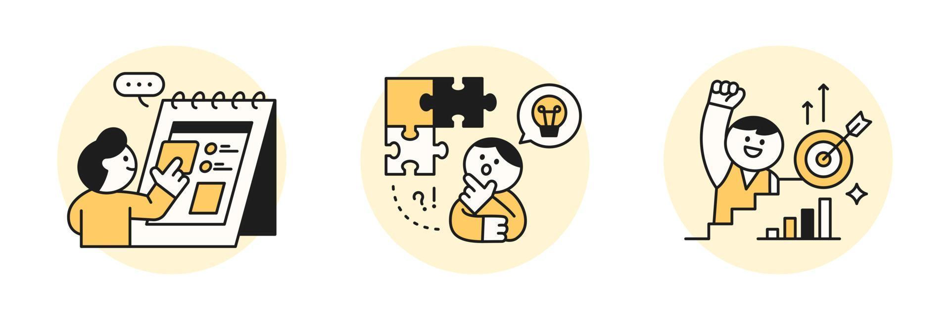 Education concept illustration. A student who makes a plan and a plan for growth and puts ideas together into a puzzle. vector