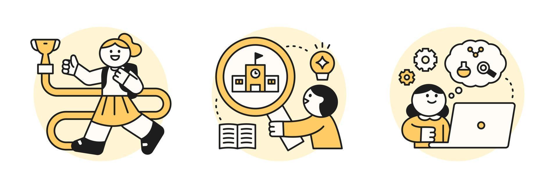 Education concept illustration. Students looking for a path to success, a variety of information, and a good school. vector