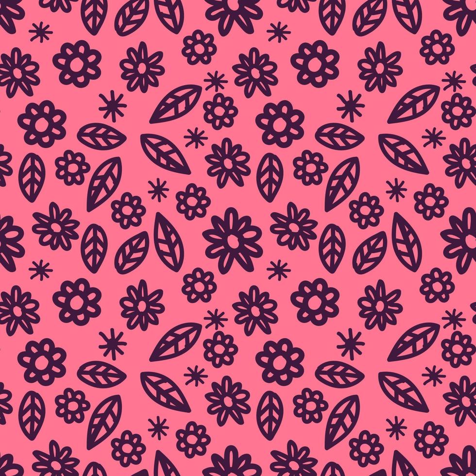 Vector stylish abstract floral seamless pattern for female fabric design or wallpaper. Contemporary art seamless texture in hand-drawn style, Flowers, lines and dots.