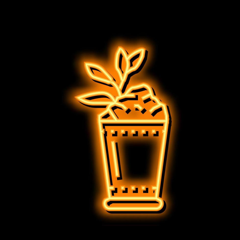 mint julep cocktail glass drink neon glow icon illustration vector