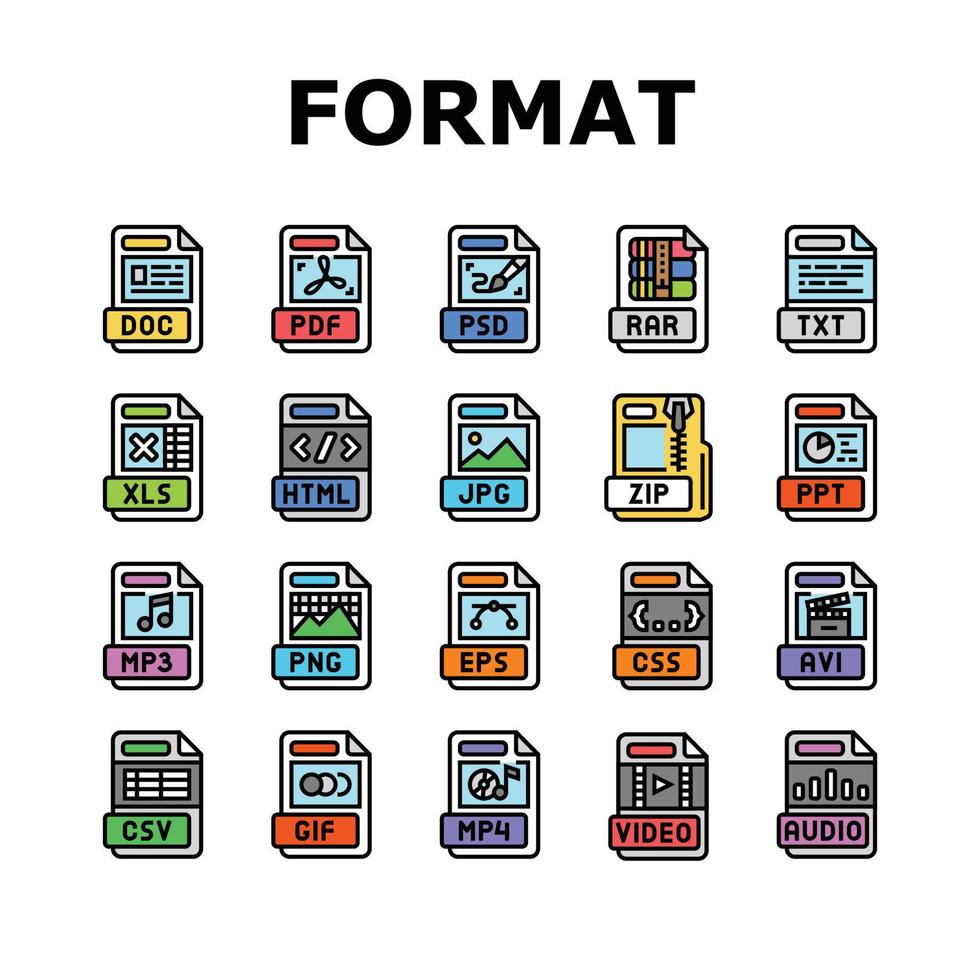 file format document icons set vector