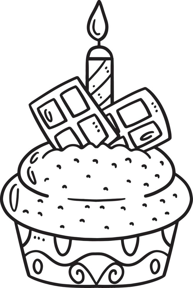 Birthday Cupcake with a candle Isolated Coloring vector