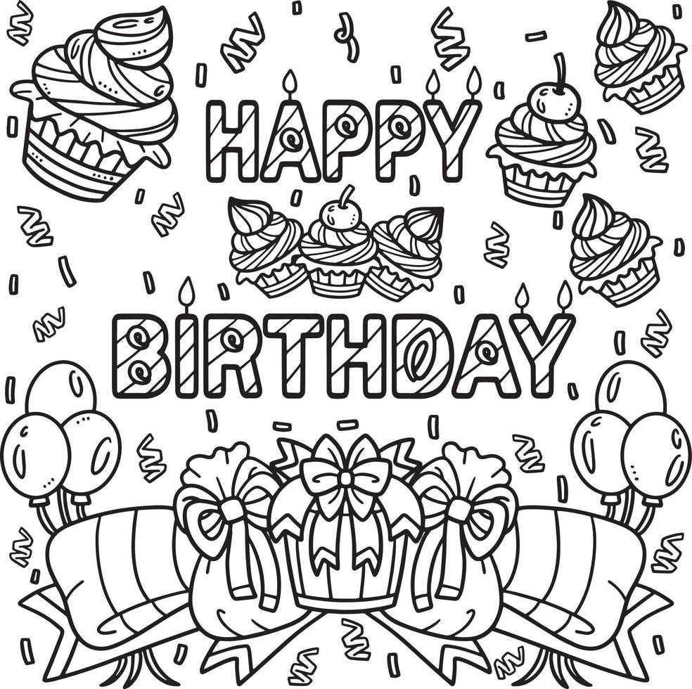 Happy Birthday Coloring Page for Kids 20581490 Vector Art at Vecteezy