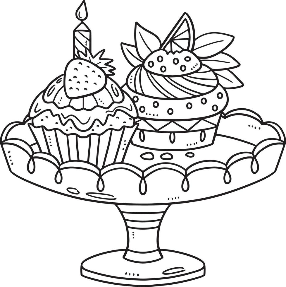 Birthday Cupcakes with Candle Isolated Coloring vector