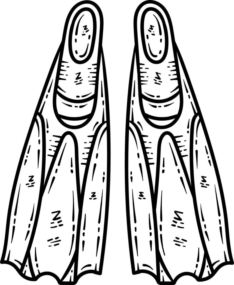 Summer Scuba Fins Line Art Coloring Page for Adult vector