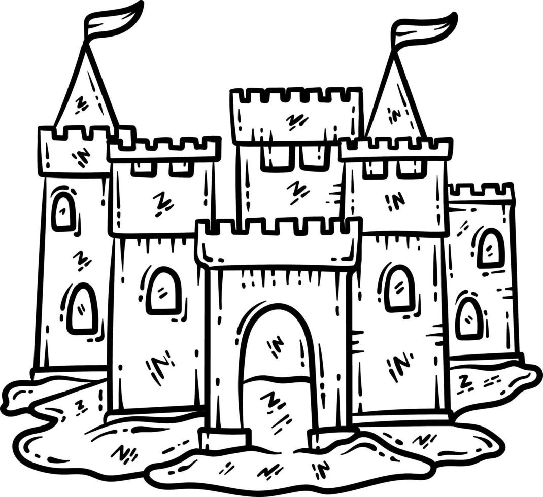 Summer Sand Castle Line Art Coloring Page vector