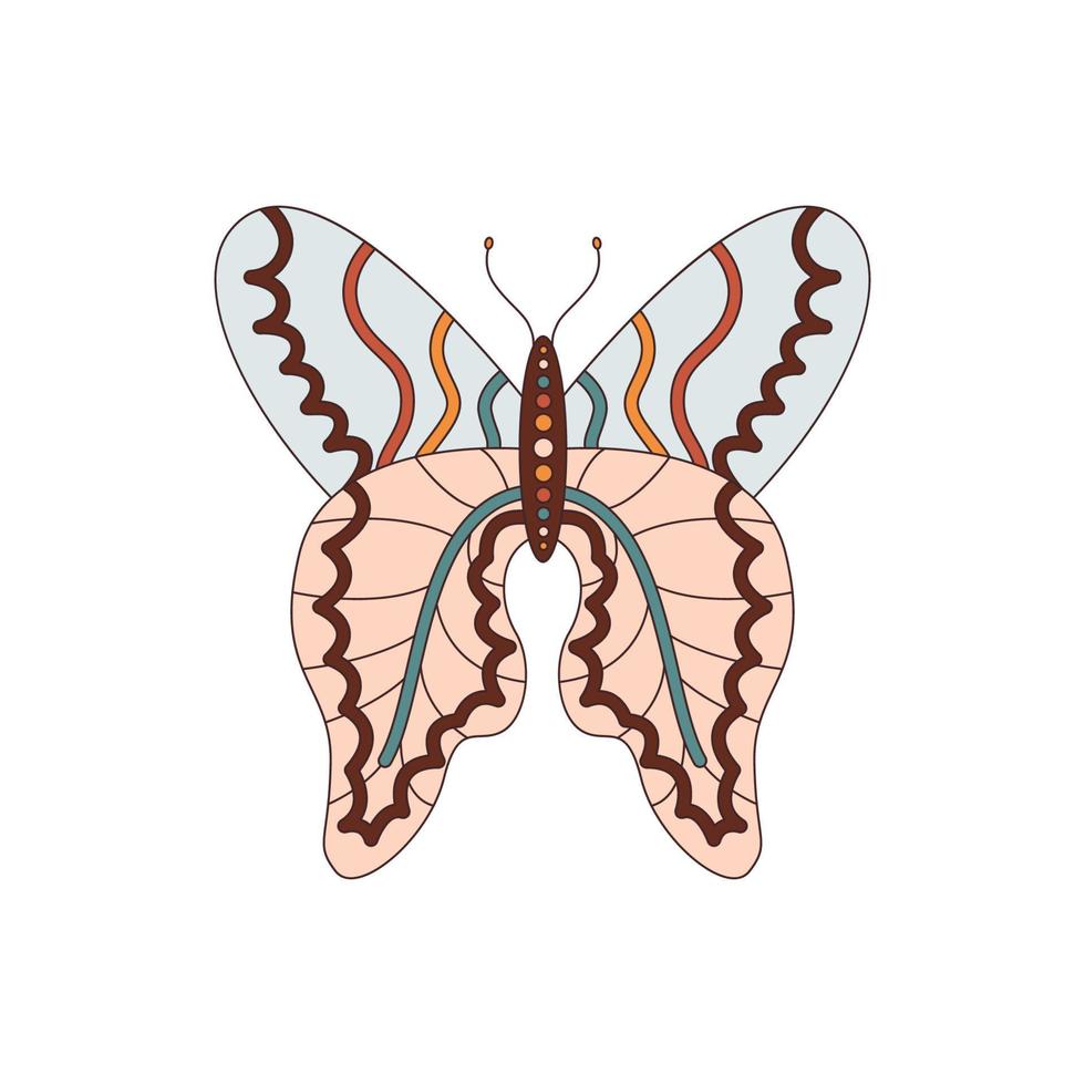 resumen retro mariposa 70s 60s maravilloso hippie vector ilustración aislado en blanco. linda boho impresión para t camisa, pegatina