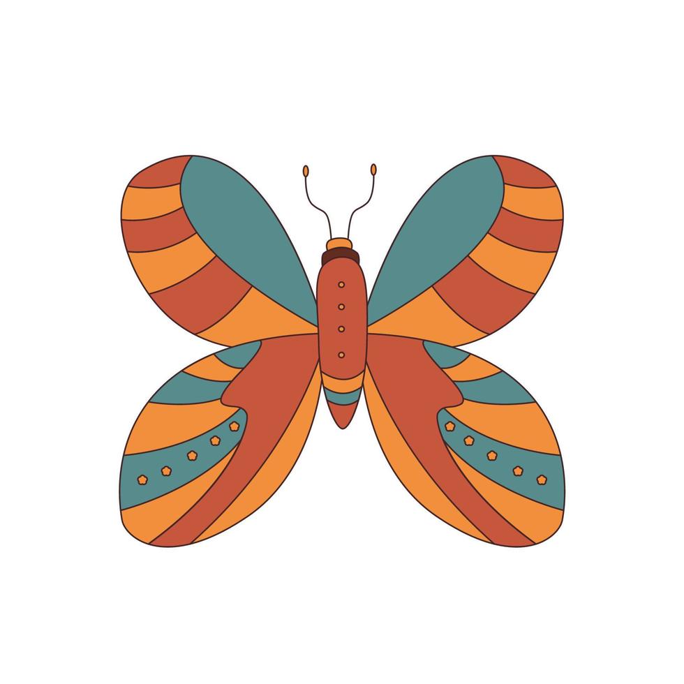 resumen retro mariposa 70s 60s maravilloso hippie vector ilustración aislado en blanco. linda boho impresión para t camisa, pegatina