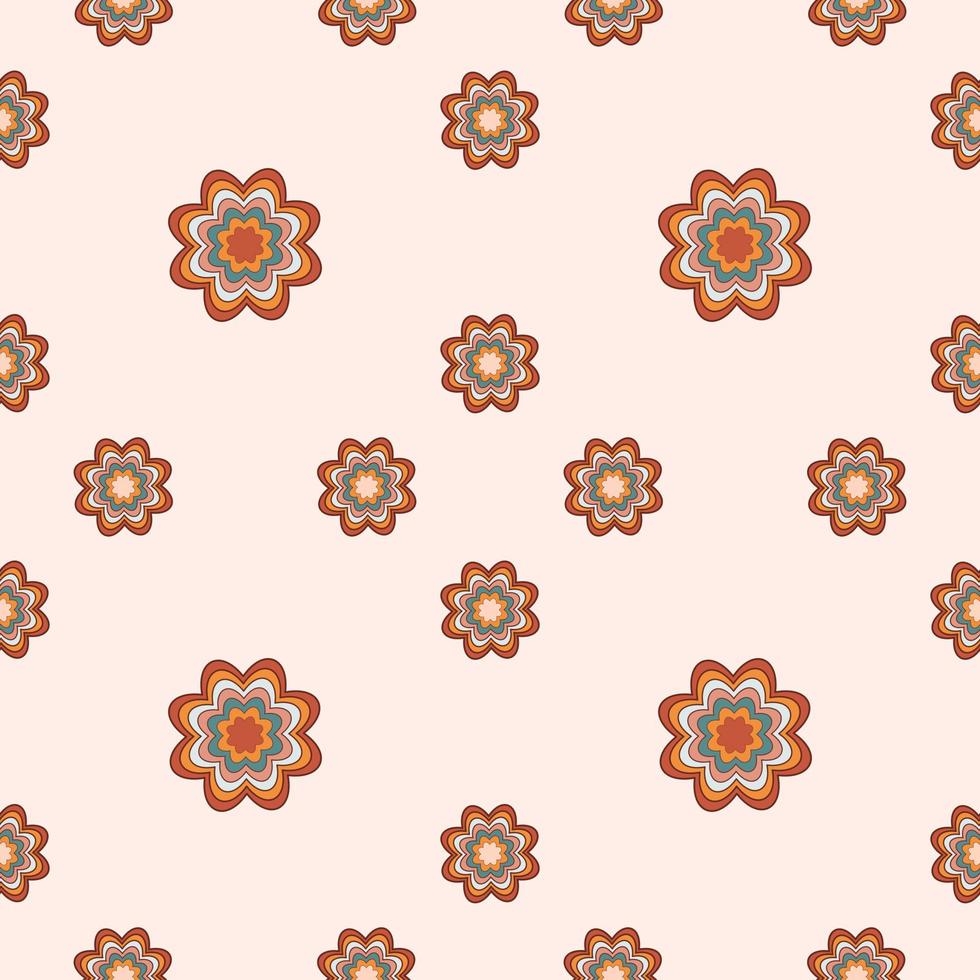 Groovy hippie floral seamless pattern. Daisy bloom repeating print. Vector 60s 70s retro style background