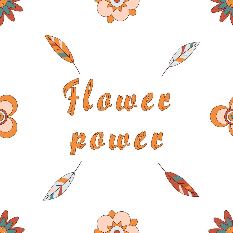 retro maravilloso hippie flores plumas sin costura modelo en 60s 70s estilo. otoño boho floral repitiendo impresión. vector moderno diseño para Moda tela, textil, envase regalo papel, web antecedentes