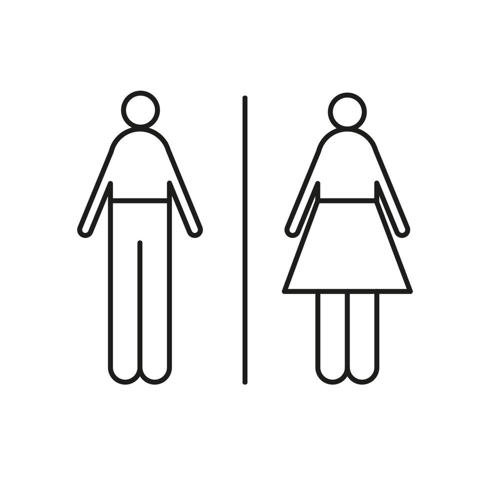 Wc toilet pictogram sign icon. Woman, man figure silhouette lavatory, gents, restroom, washroom wc sign. Simple restroom door signage. Wayfinding information symbols. Vector illustration