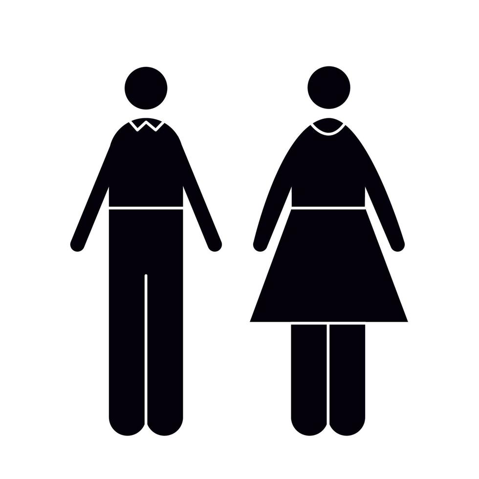 Wc toilet pictogram sign icon. Woman, man figure silhouette lavatory, gents, restroom, washroom wc sign. Funny restroom door signage. Wayfinding information symbols. Vector illustration