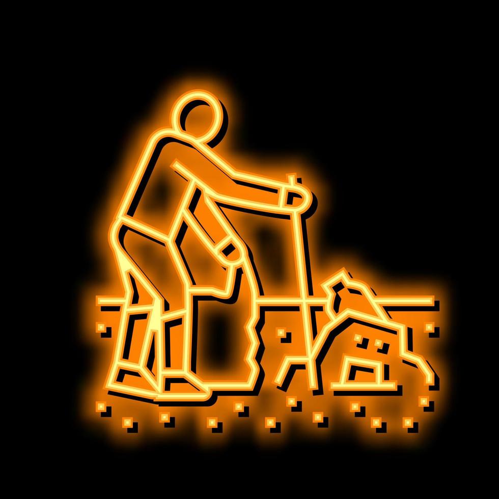 volunteer clean beach plastic neon glow icon illustration vector