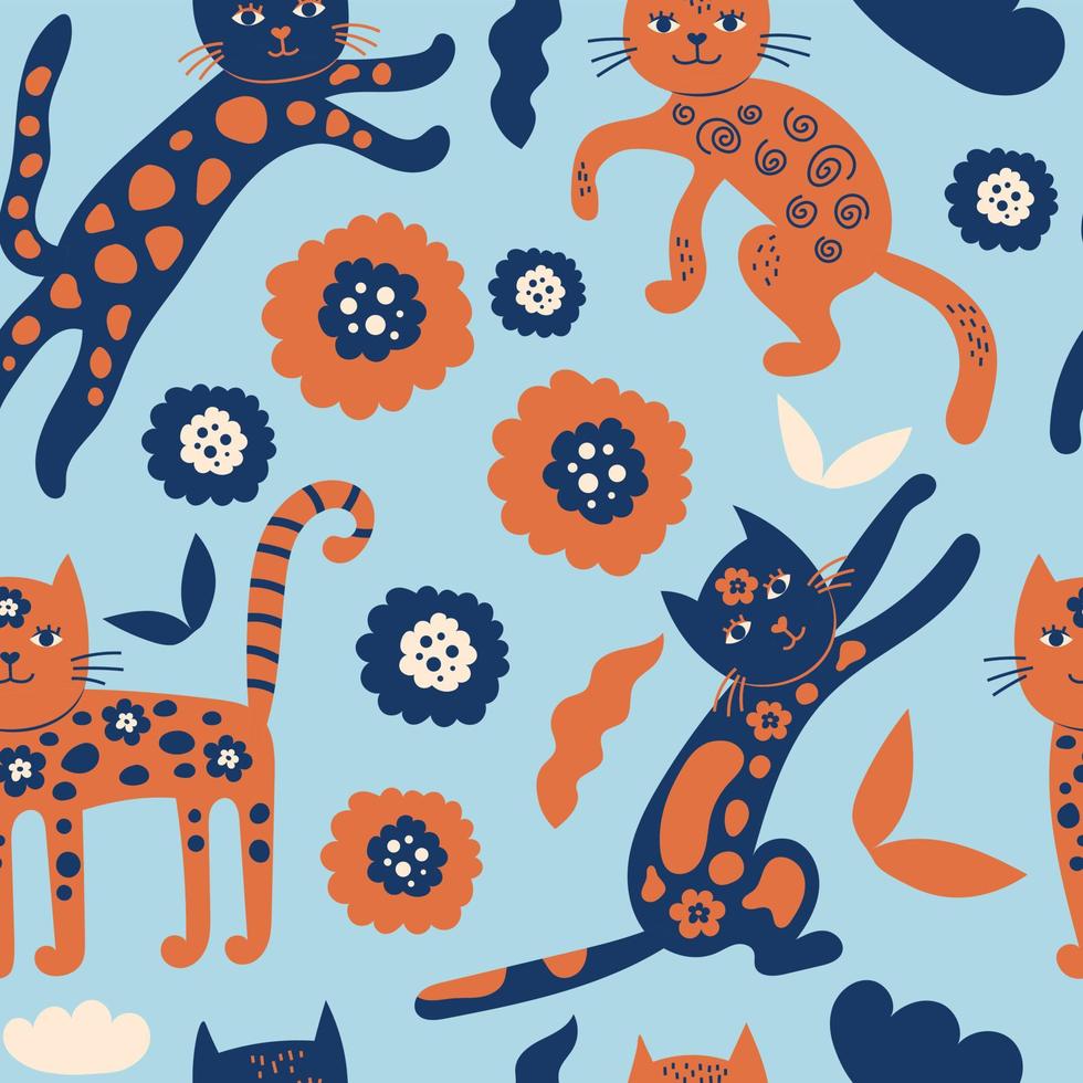 Funny Scandinavian cats seamless pattern vector