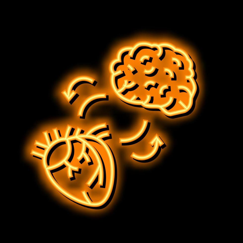 baroreflex heart and brain neon glow icon illustration vector
