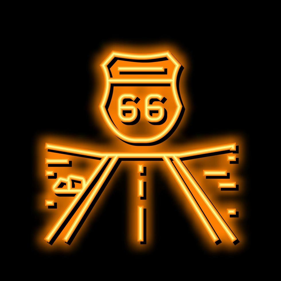 autopista 66 neón resplandor icono ilustración vector