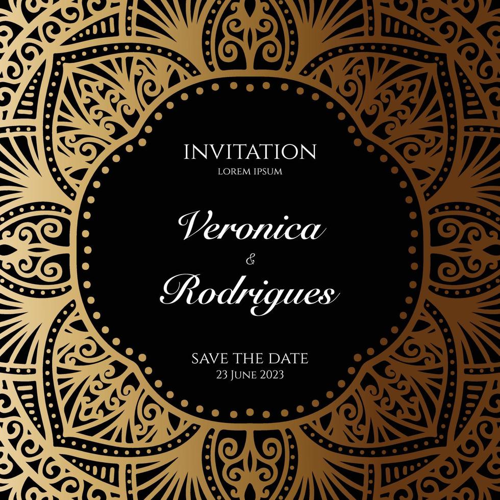 black gold elegant wedding invitation template vector