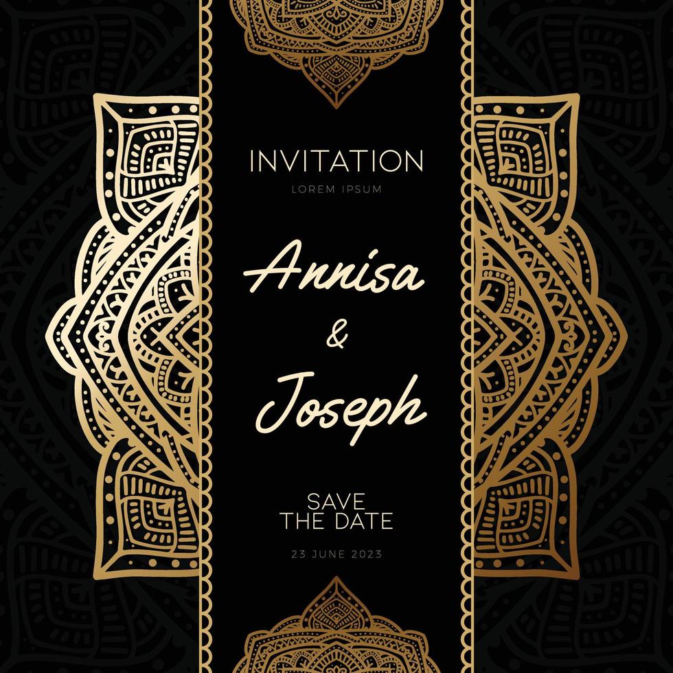 wedding invitation template with golden mandala decoration vector