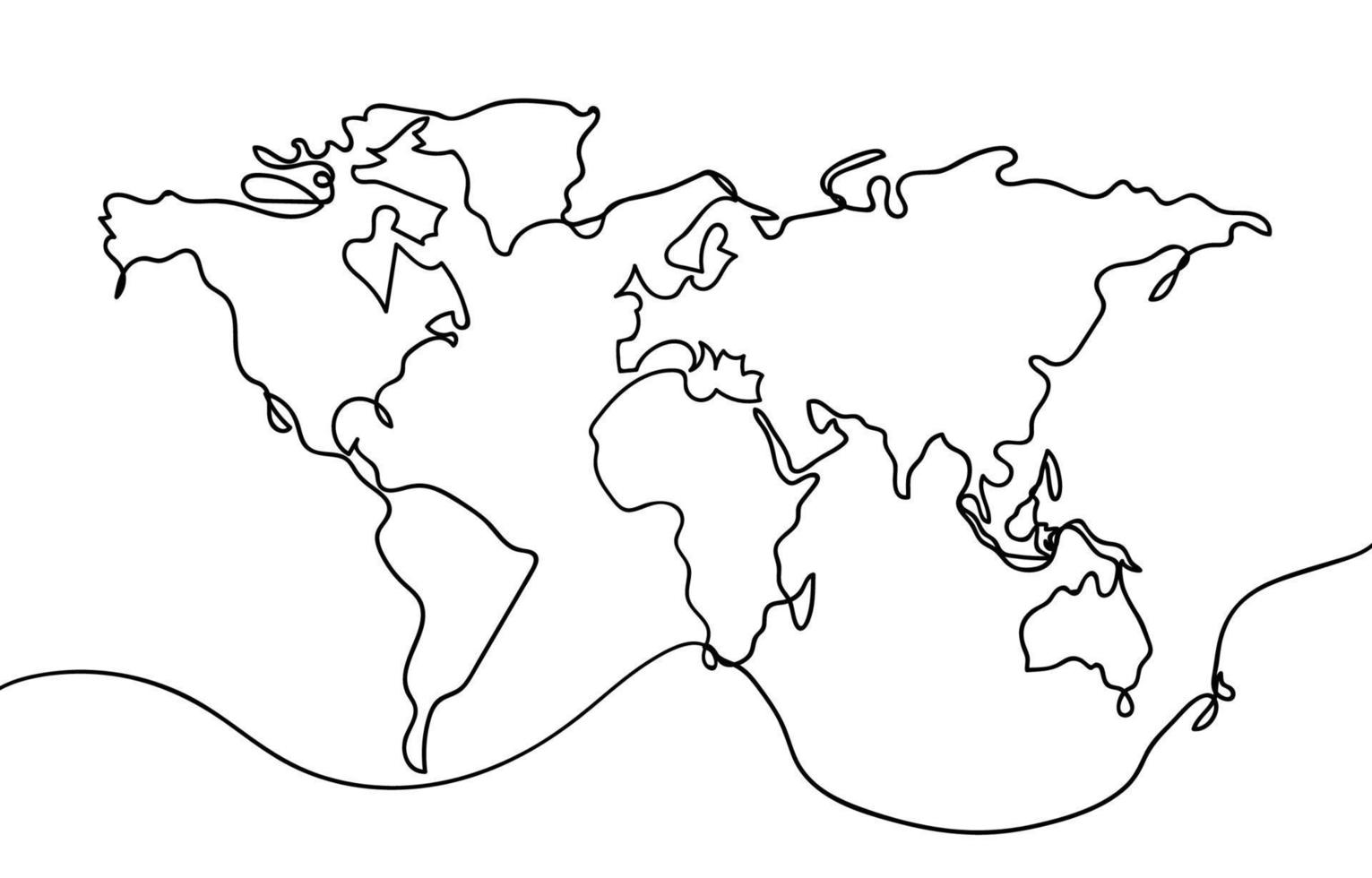 One Stroke Line World Map vector