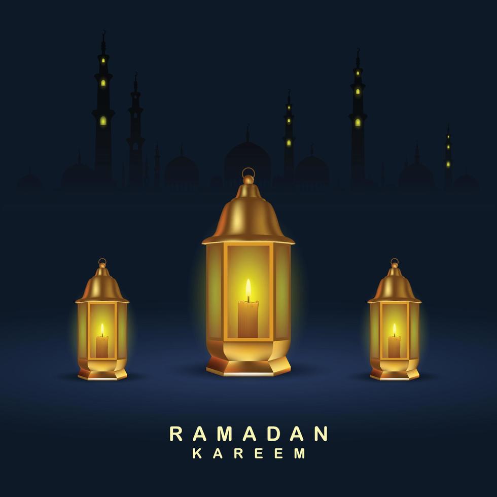 Ramadan kareem realistic lantern vector design on mosque