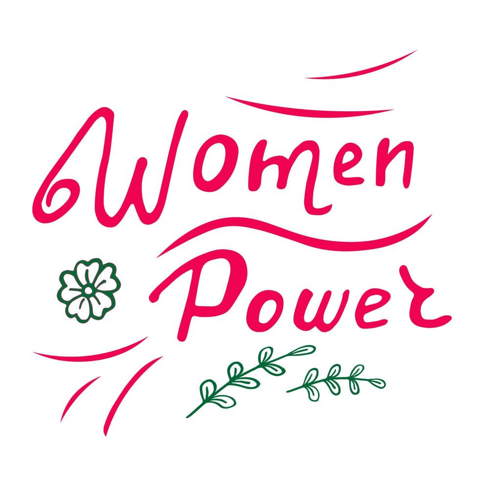 Vector illustration. Womens power lettering isolated on white background. Greeting card with decorative hand drawn elements