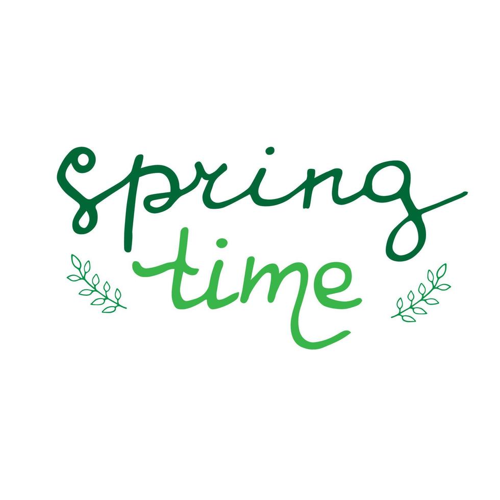 Vector illustration of spring time lettering isolated with decortive elements. Spring card