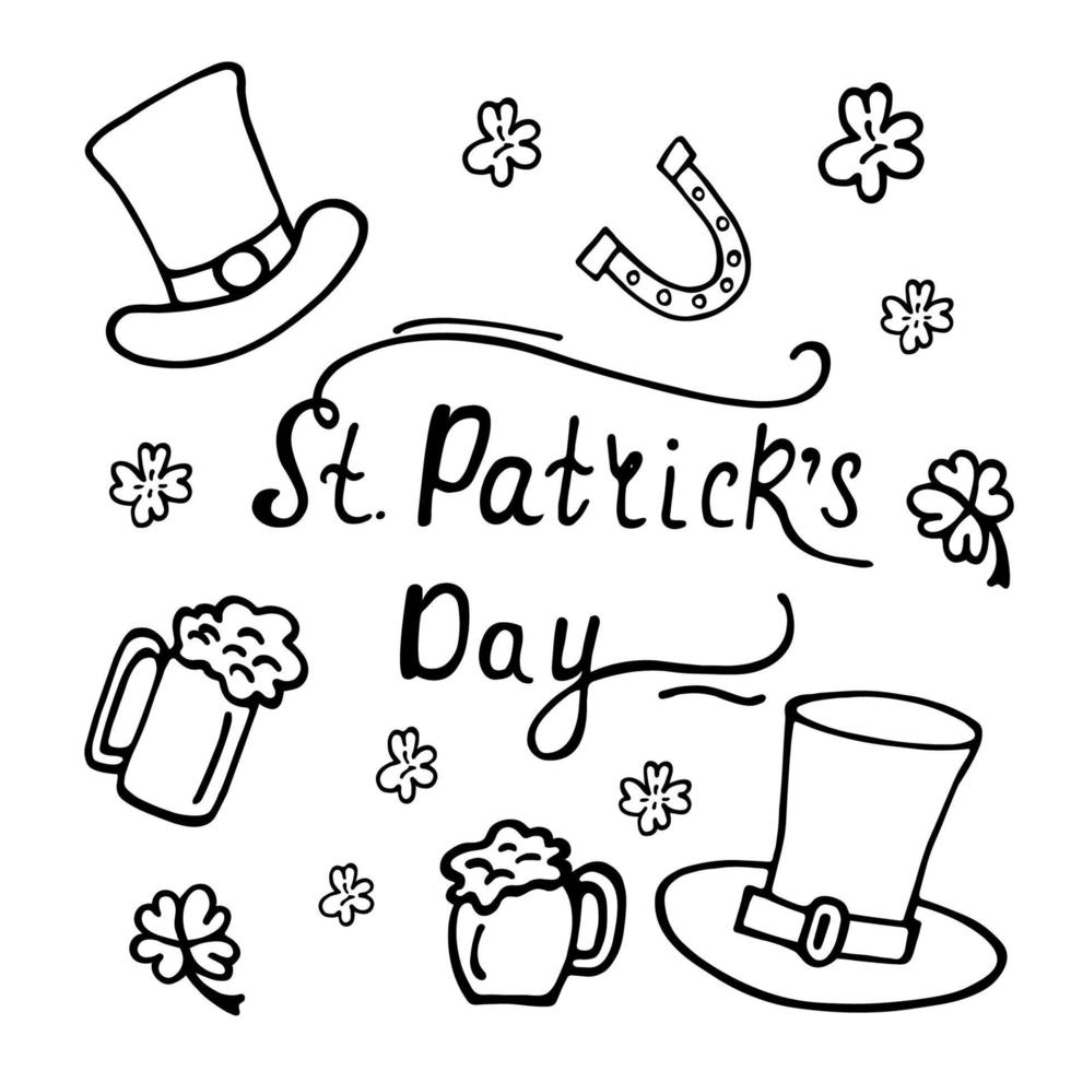 Happy Saint Patrick Day Lettering decoration. Patricks Day lettering vector design with decorated elements