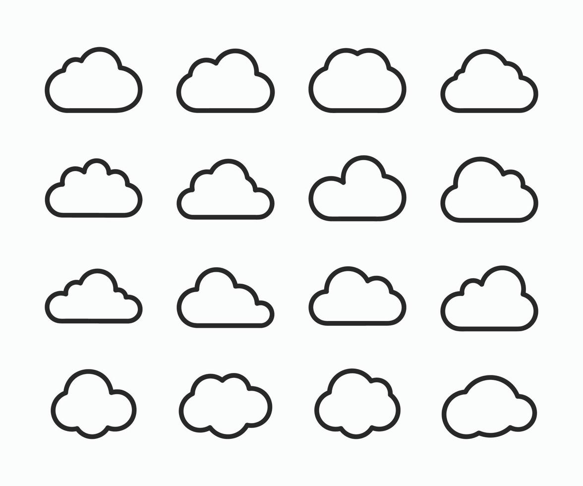 Clouds lines collection. Cloud shapes collection. Clouds line art icon symbols vector