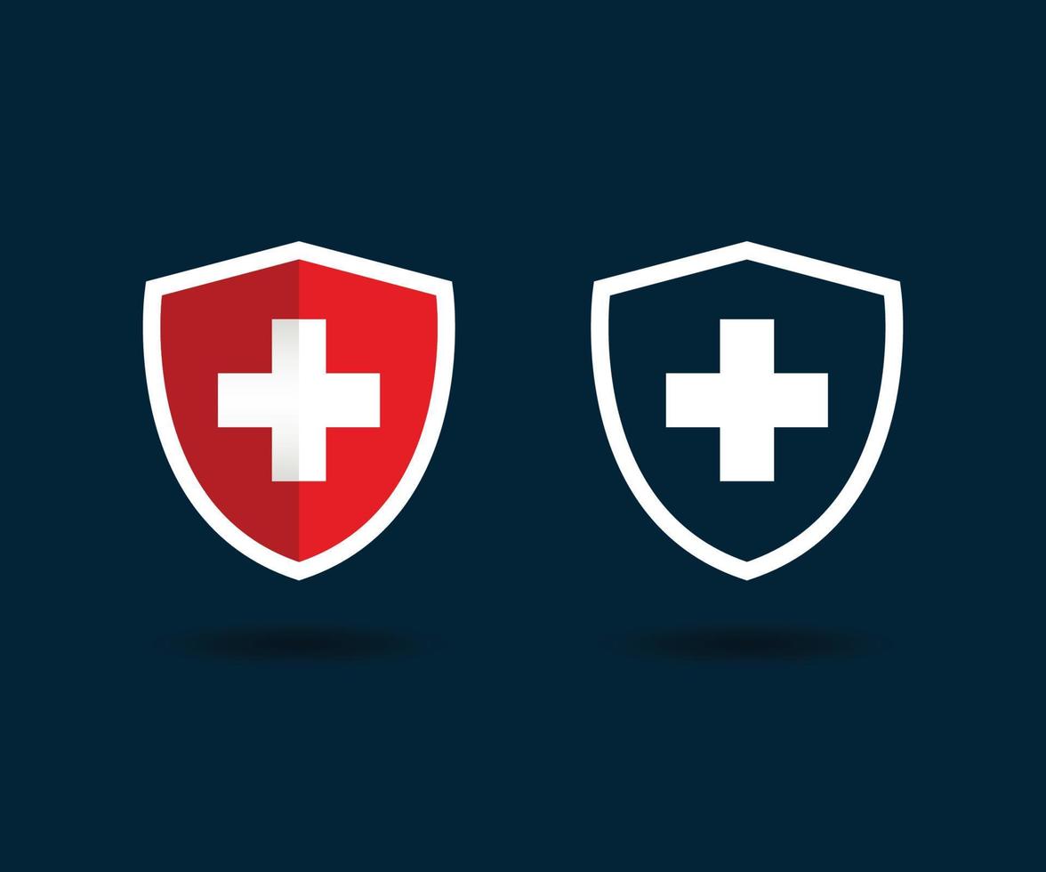 Medical health protection shield red cross. Medical guard shield icon symbols vector