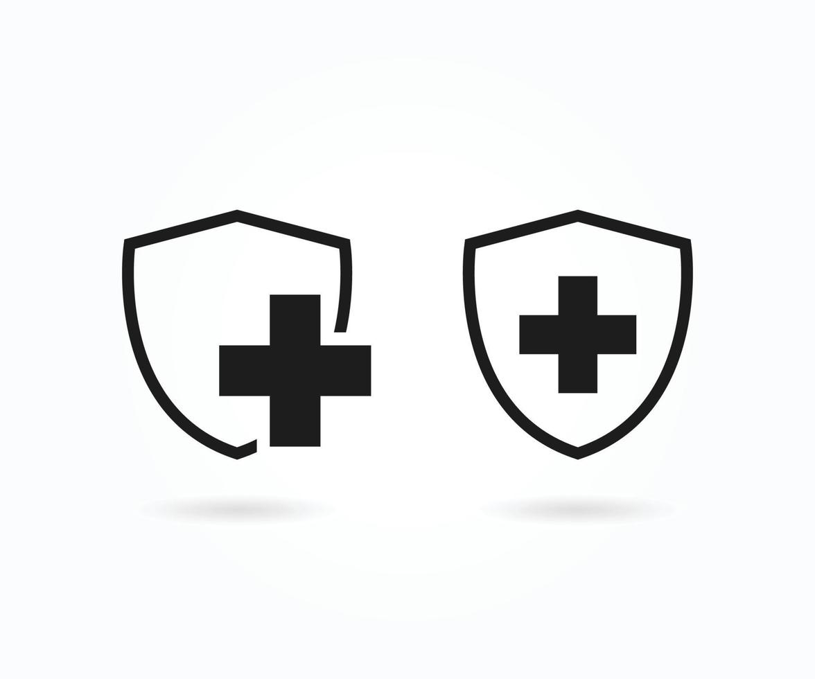 Medical cross in the shield. Immune system icon vector