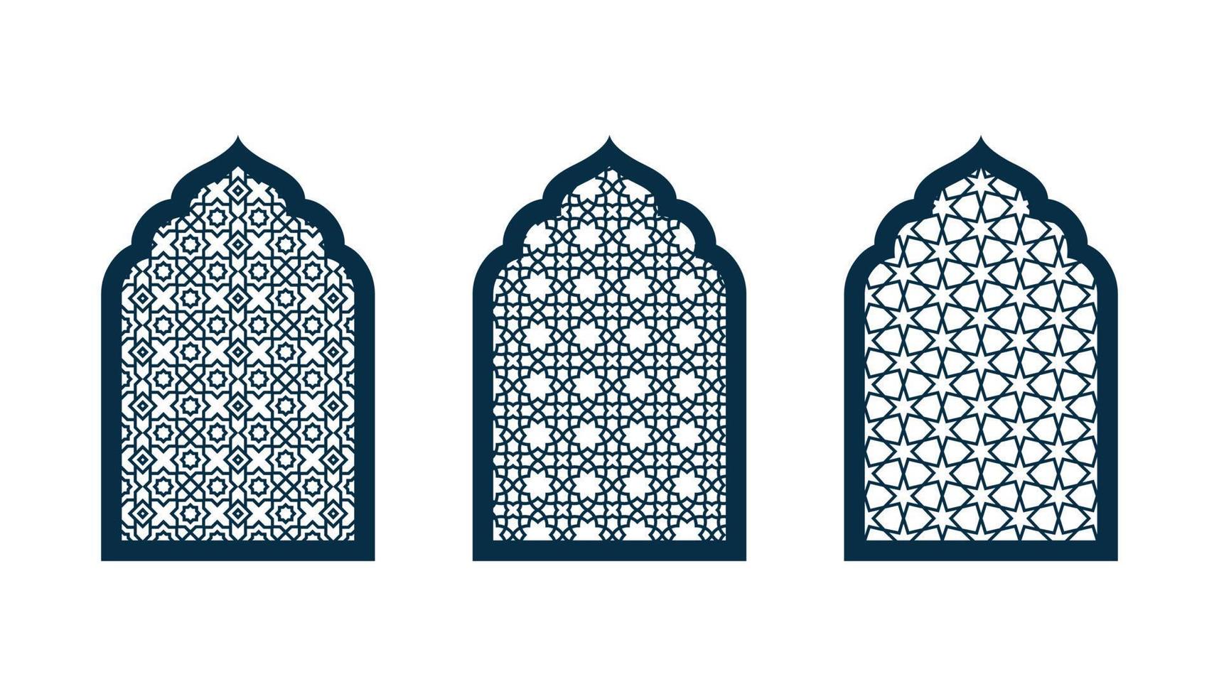Set of Arabic doors or windows vector. CNC pattern, laser cutting, ornamental doors vector template